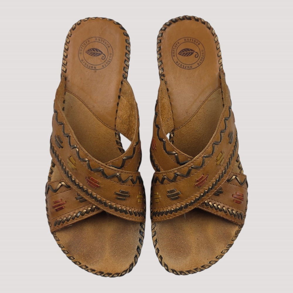 Nurture by Lamaze Slides Southwestern Leather Sandals 5.5 Brown Kitten Heel